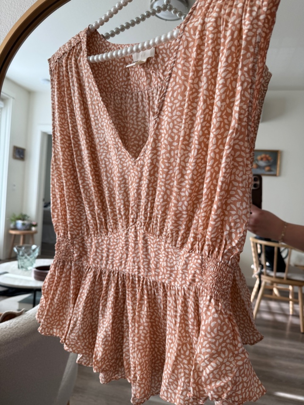 H&M Peach Floral Print Sleeveless Peplum Top